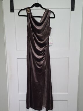 NEW Women's Velvet Cowl Neck Maxi Dress - Brown
